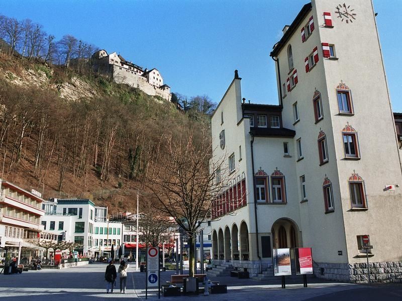 Vaduz Town Hall with Vaduz Castle